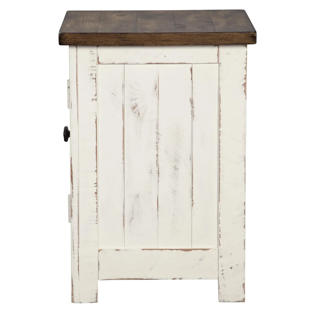 Brown and White Chair Side End Table with Wire Metal Grill Cabinet P497991