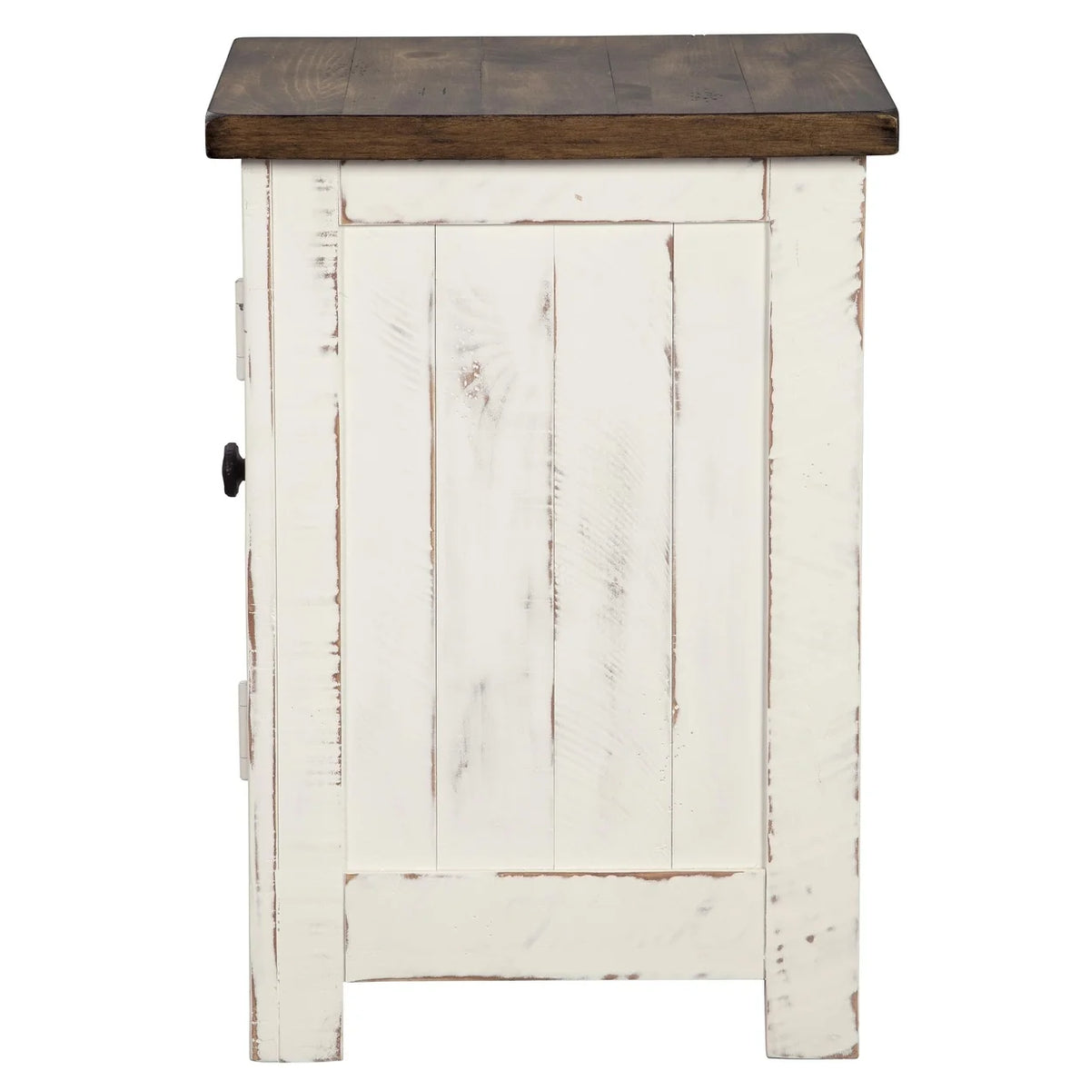 Brown and White Chair Side End Table with Wire Metal Grill Cabinet P497991