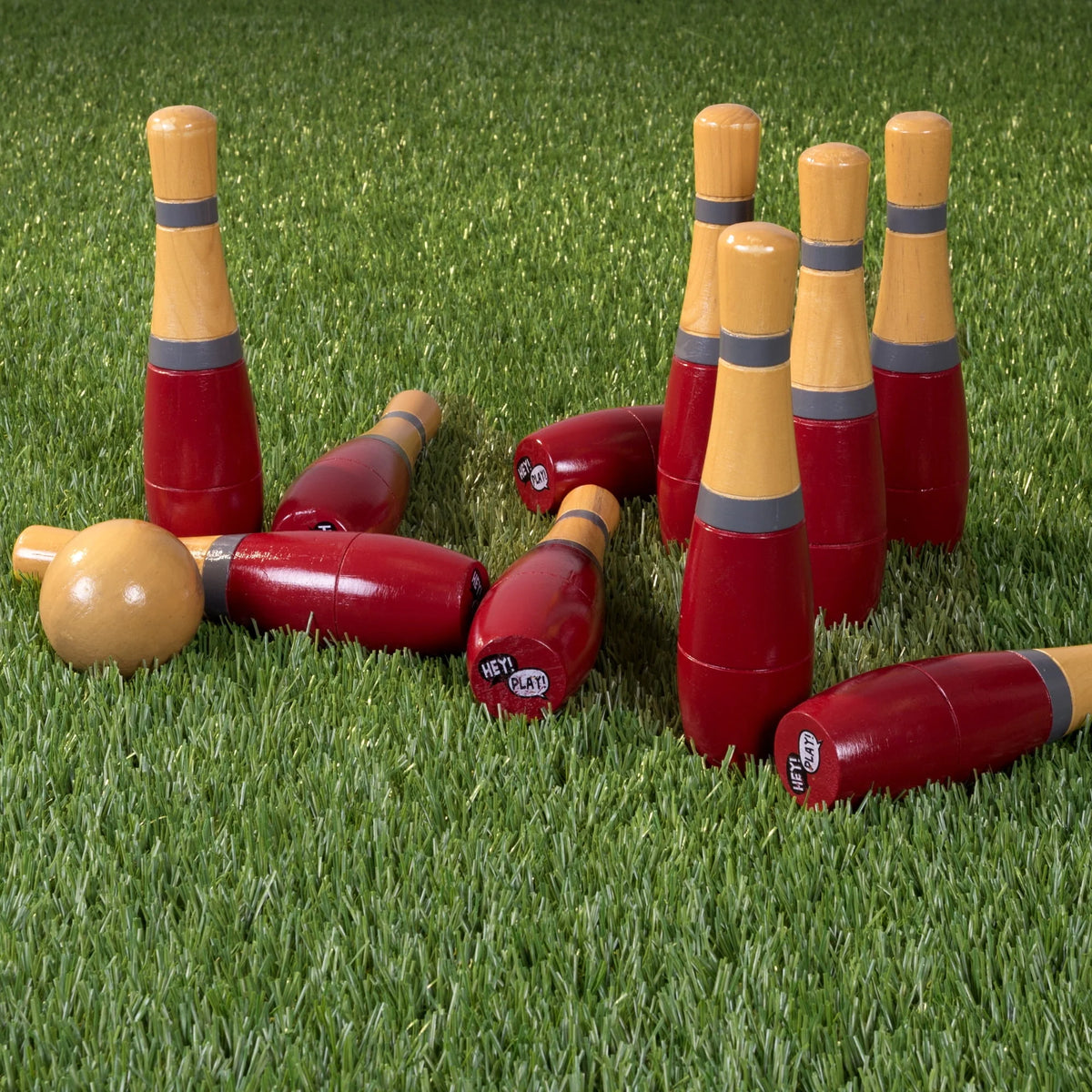 Lawn Bowling Game Set with 10 Wooden Pins, 2 Balls, and Mesh Bag V68607