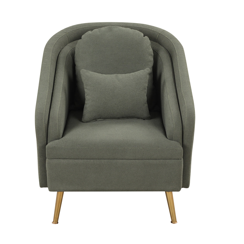 Seaweed Green Upholstered Accent Chair with Lumbar Pillow and Metal Legs K206354