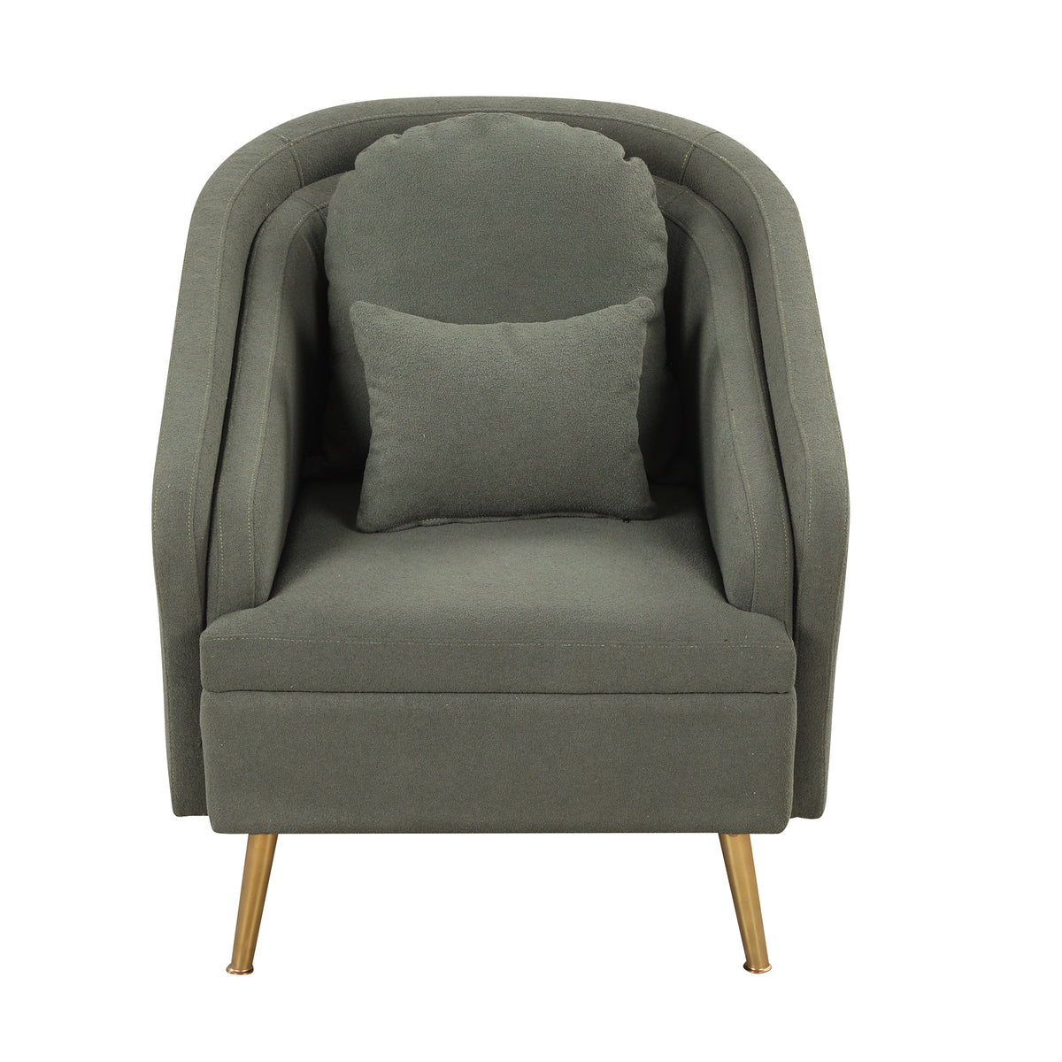 Seaweed Green Upholstered Accent Chair with Lumbar Pillow and Metal Legs K206354