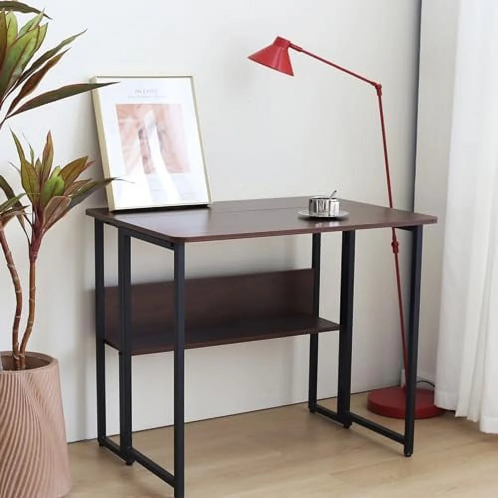 Mobile Foldable Desk with 6 Wheels and Shelves P2634