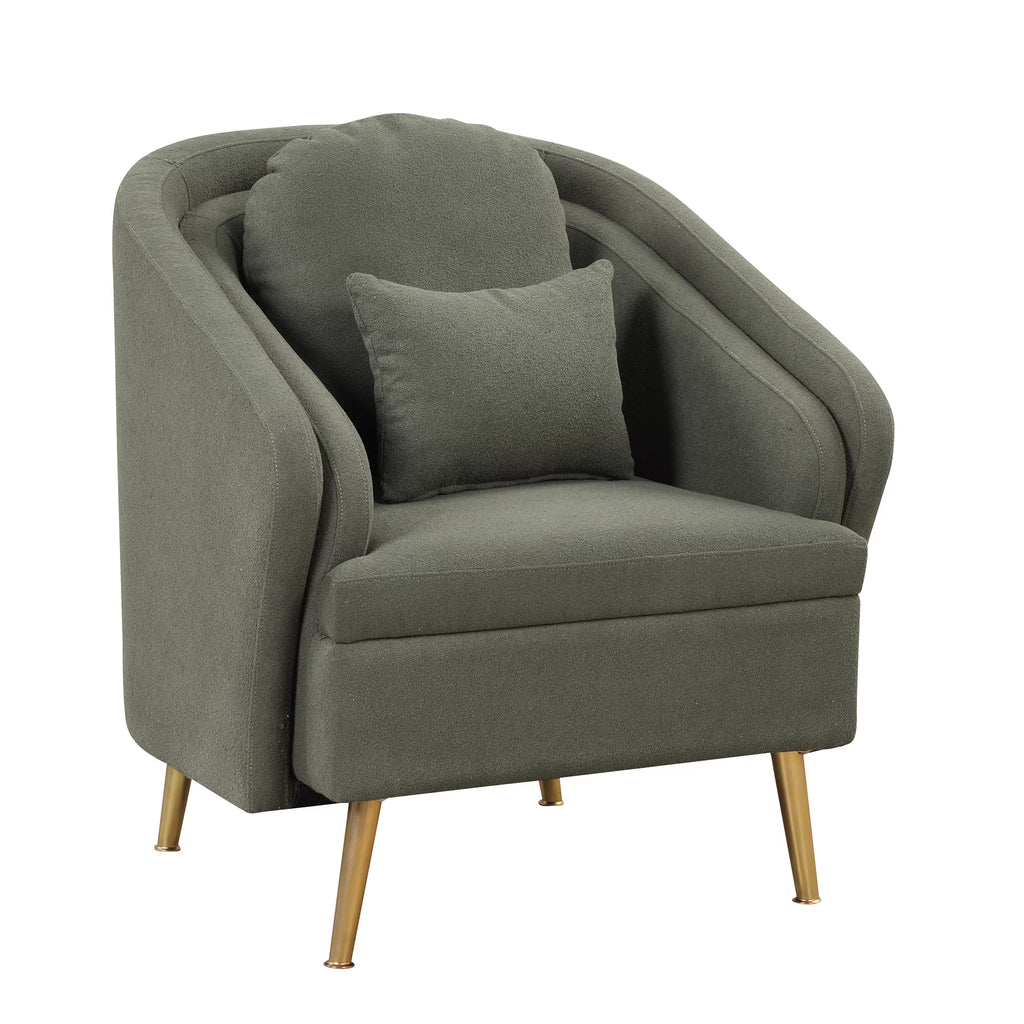 Seaweed Green Upholstered Accent Chair with Lumbar Pillow and Metal Legs K206354
