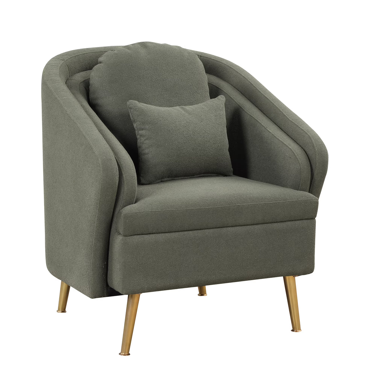 Seaweed Green Upholstered Accent Chair with Lumbar Pillow and Metal Legs K206354