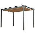 Beige Aluminum Retractable Pergola with Sun Shade Canopy J2815