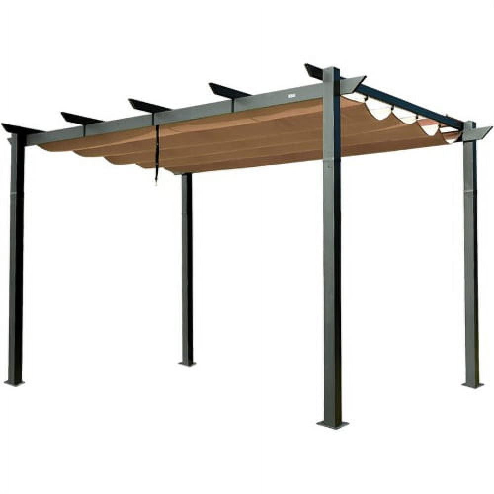 Beige Aluminum Retractable Pergola with Sun Shade Canopy J2815