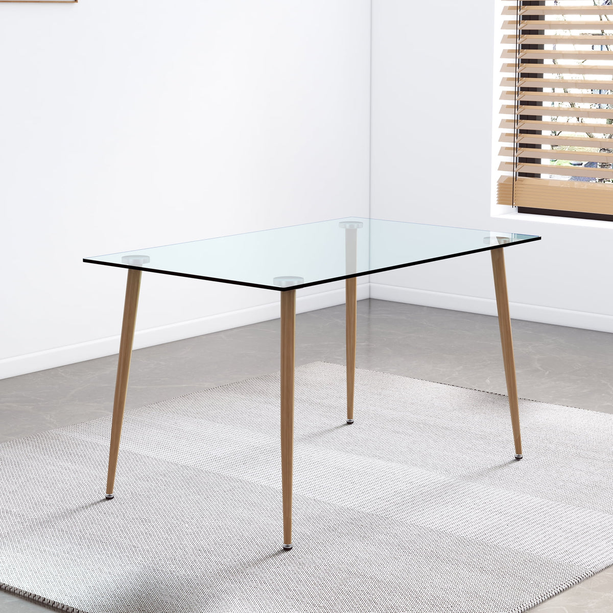 Modern Rectangular Glass Dining Table for 4-6 with Tempered Glass Tabletop L1107