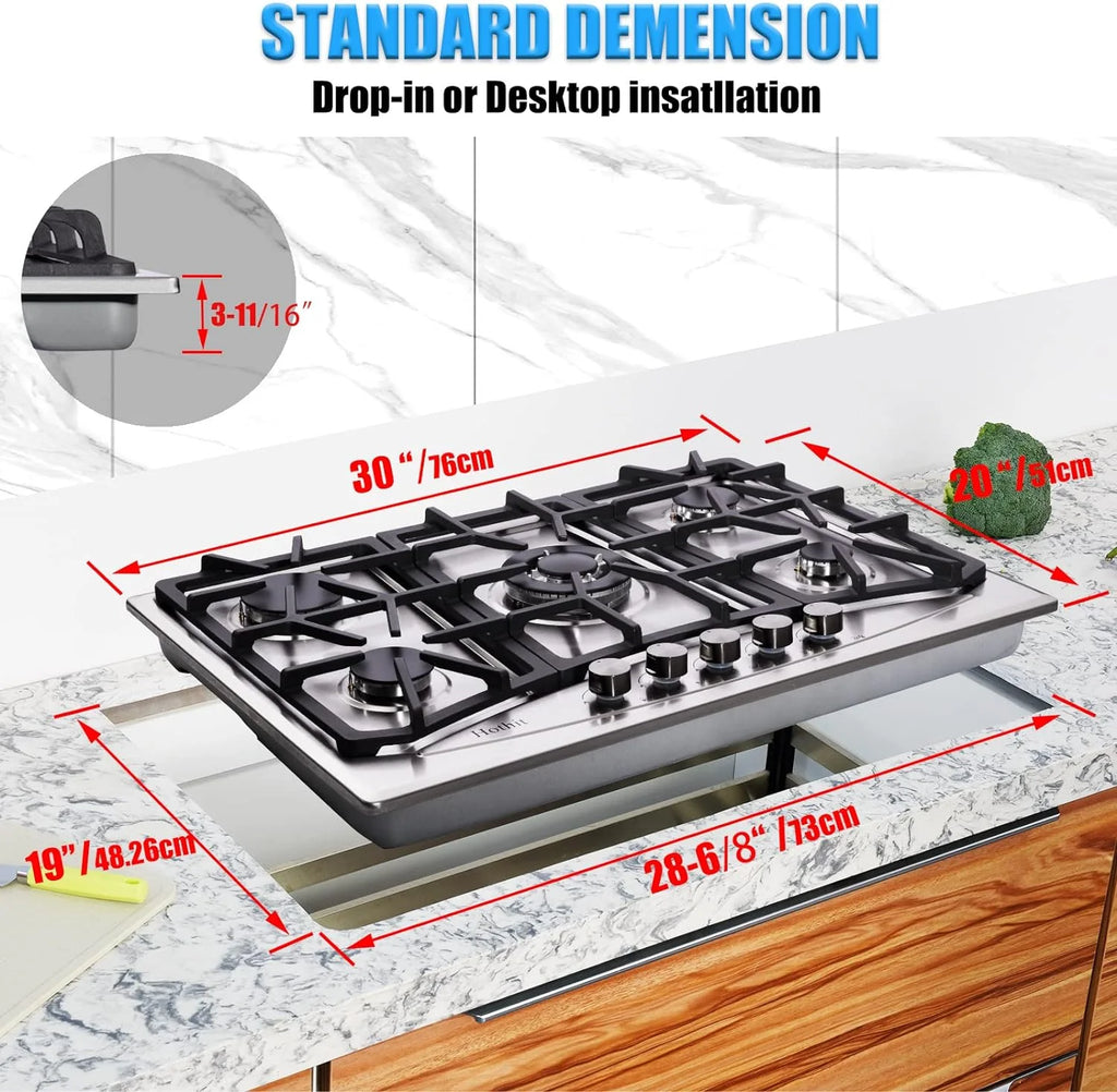 30 Inch 5 Burner Stainless Steel Propane Gas Cooktop P276822