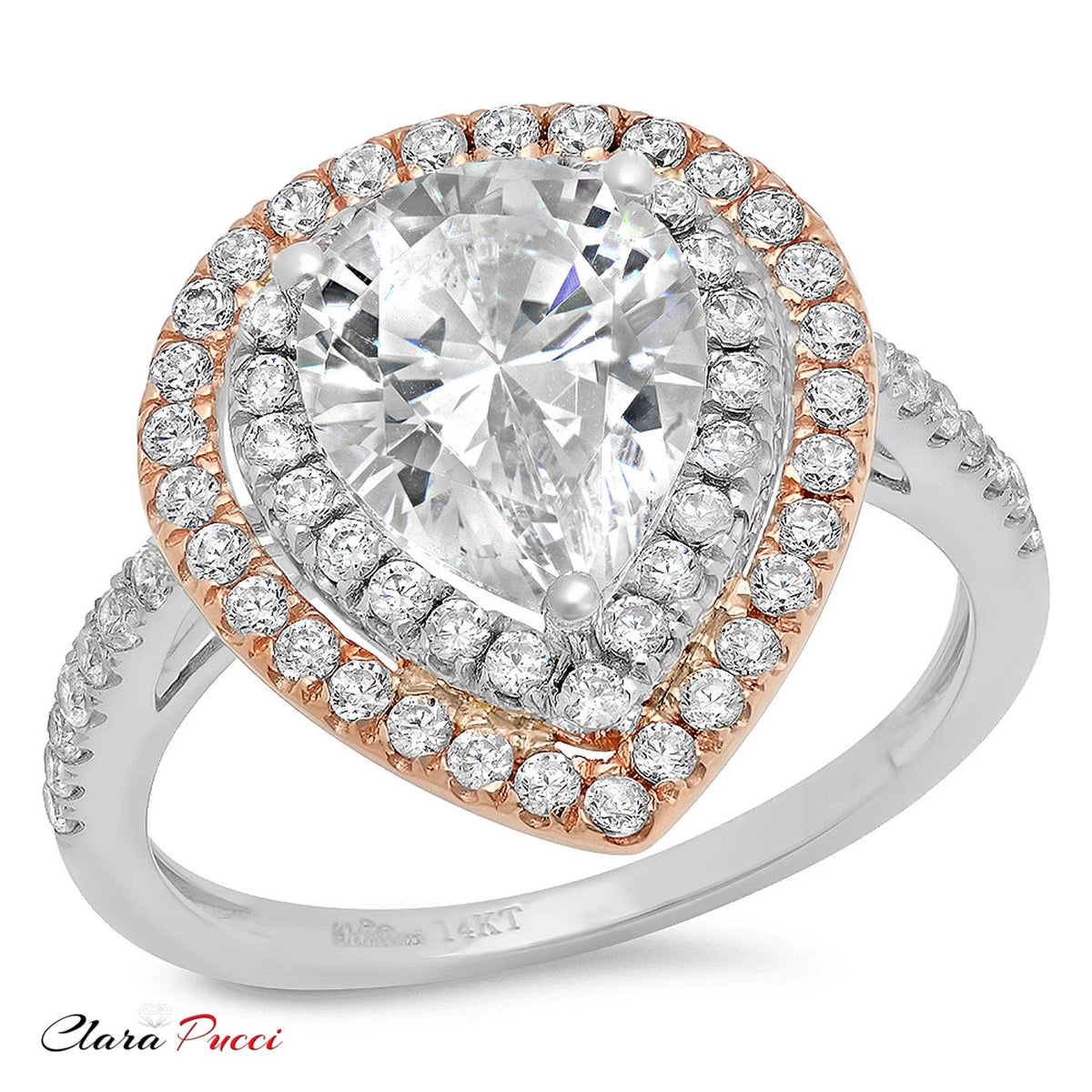 18K White/Rose Gold Halo Solitaire Ring with Accents Z5783
