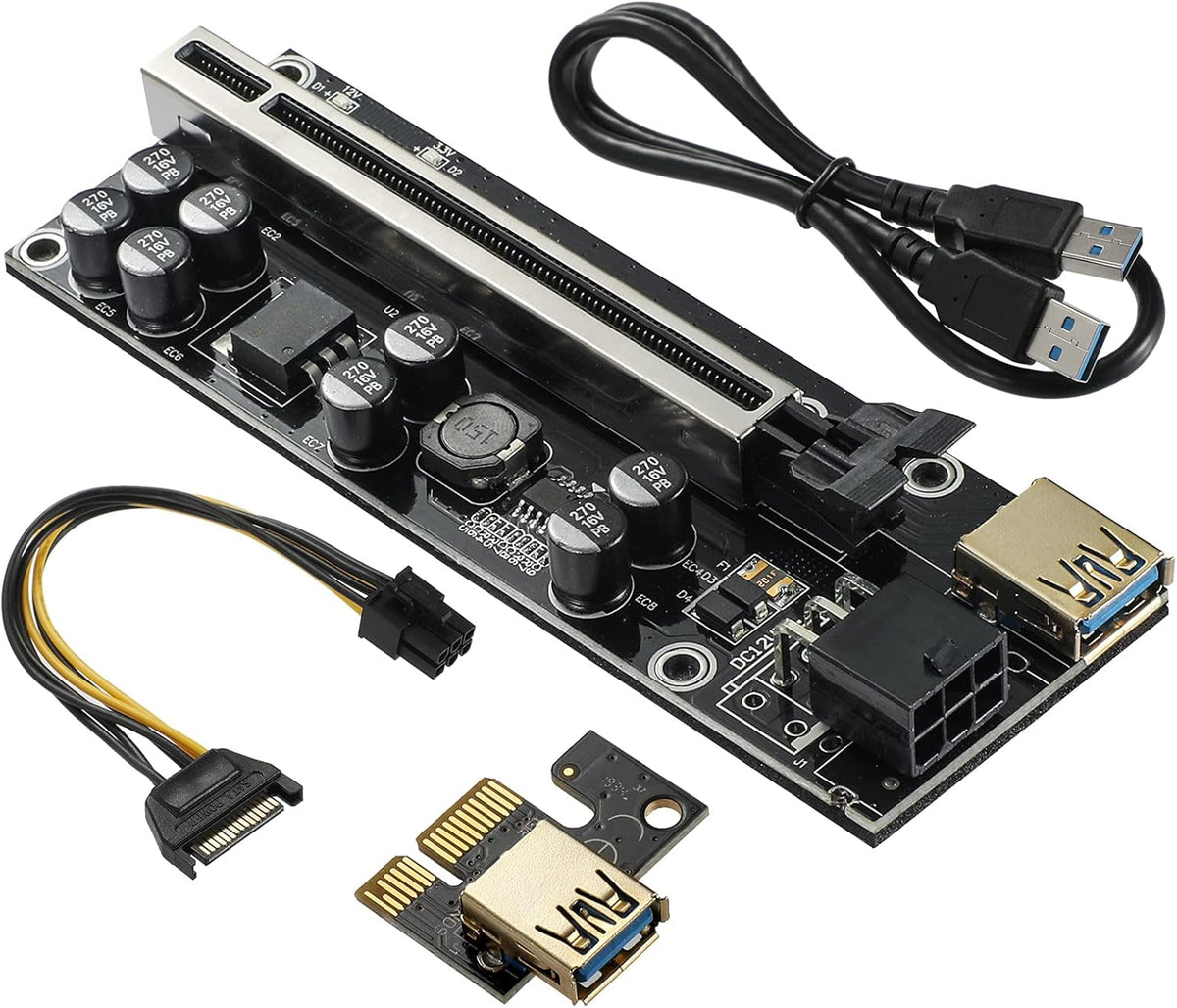 PCIE Riser with 6PIN SATA Power Cable and 60cm USB 3.0 Cable, 6 Pack H807062