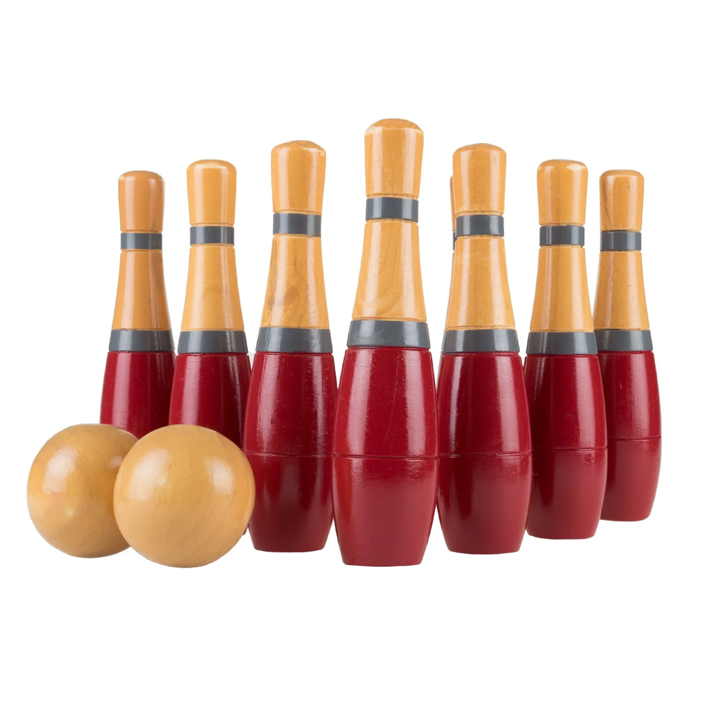 Lawn Bowling Game Set with 10 Wooden Pins, 2 Balls, and Mesh Bag V68607