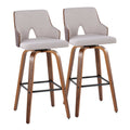 Walnut Wood Beige Fabric Swivel Barstool Set of 2 Z756644
