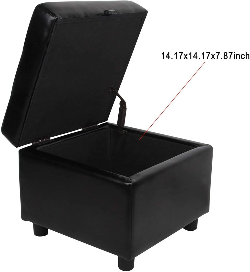 Black Tufted Leather Storage Ottoman Cube Foot Rest R22063