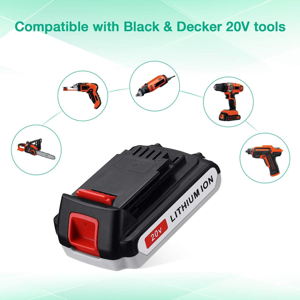 3.0Ah LBXR20 Battery 2Packs for Black & Decker 20V Max Li-ion Cordless Tool X10076