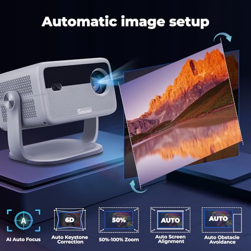 Smart Projector with WiFi and Bluetooth, 600 ANSI Native 1080P, 360° Rotation 4K Support F674