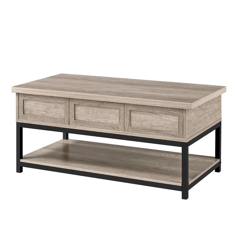 Rustic Gray Wooden Lift Top Coffee Table with Storage Shelf R762