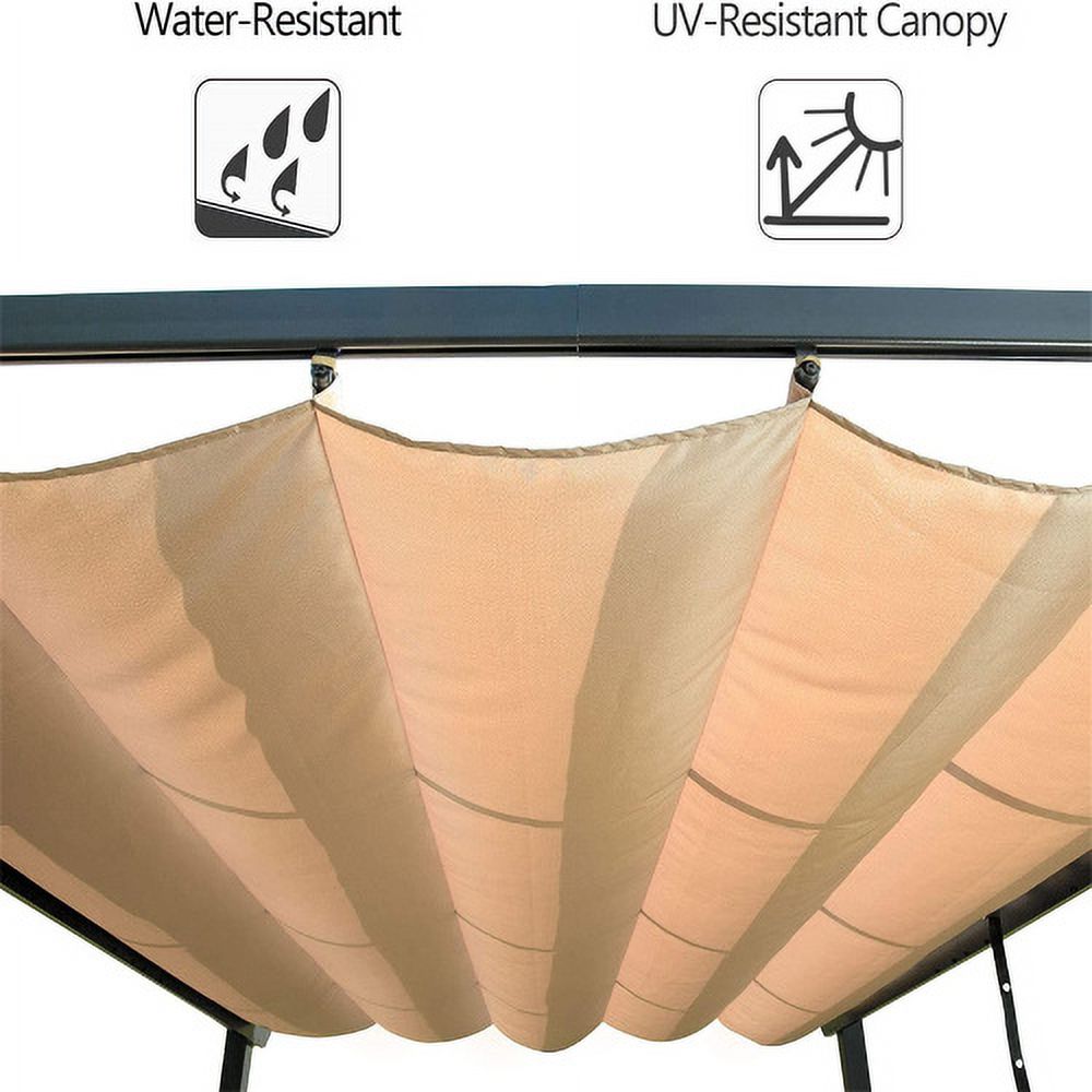 Beige Aluminum Retractable Pergola with Sun Shade Canopy J2815