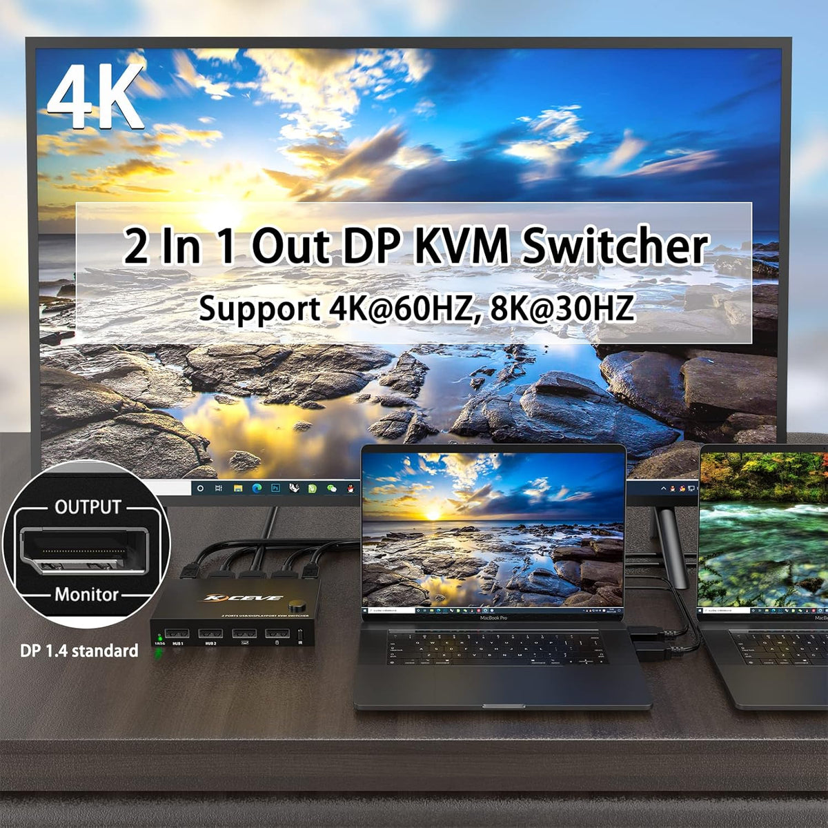 Displayport 2 Port 4K@60Hz KVM Switch with USB U16267