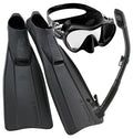 Full Foot Fin Frameless Mask Dry Snorkel Set with Carry Bag Black I93572