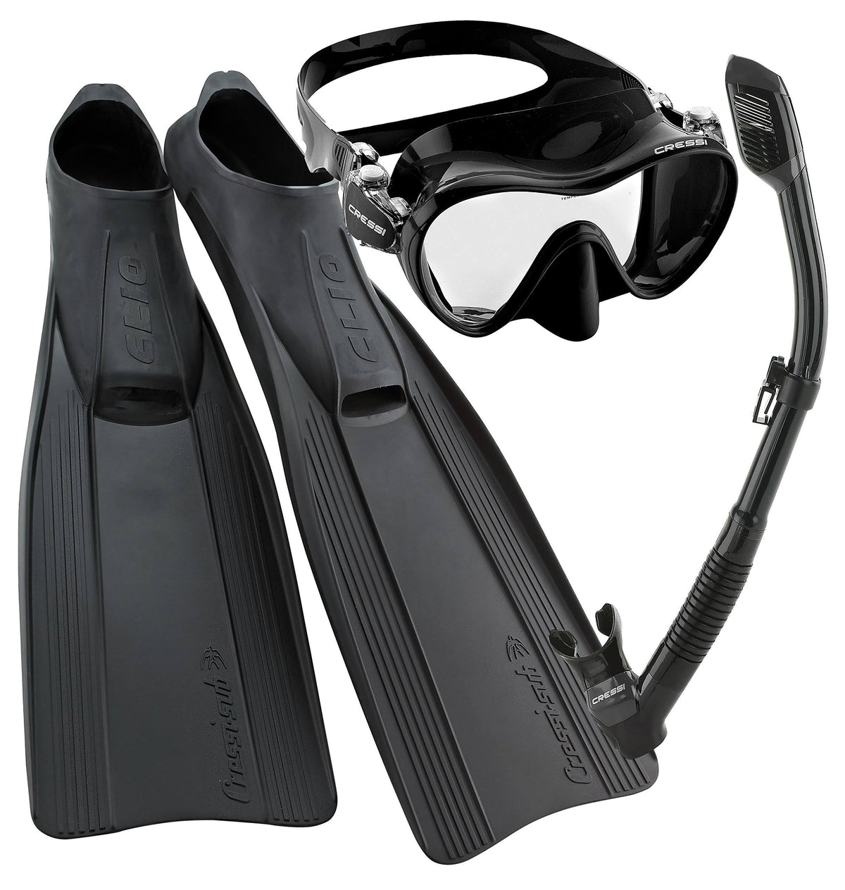 Full Foot Fin Frameless Mask Dry Snorkel Set with Carry Bag Black I93572