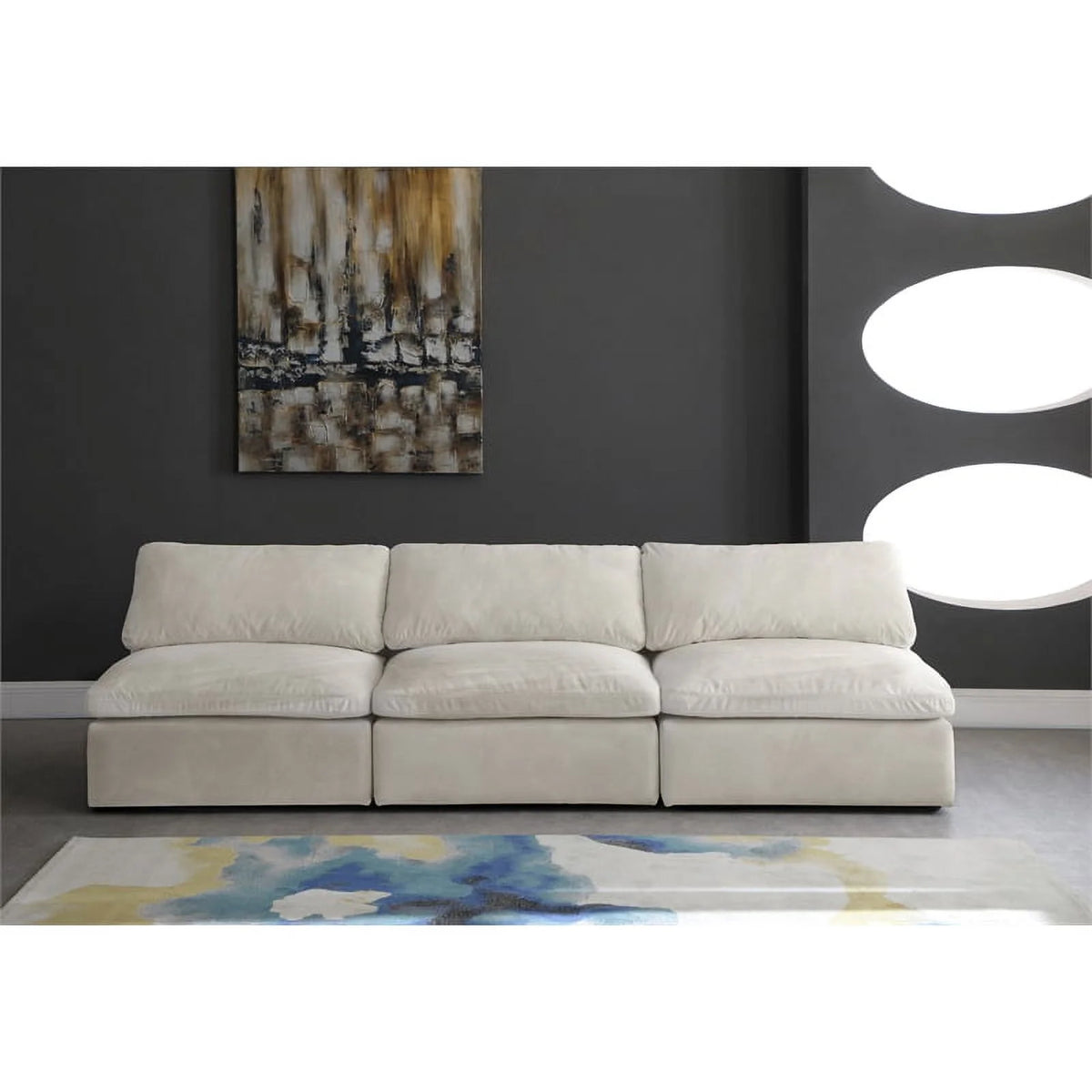 Cream Velvet Modular 3 Piece Armless Sofa J9767