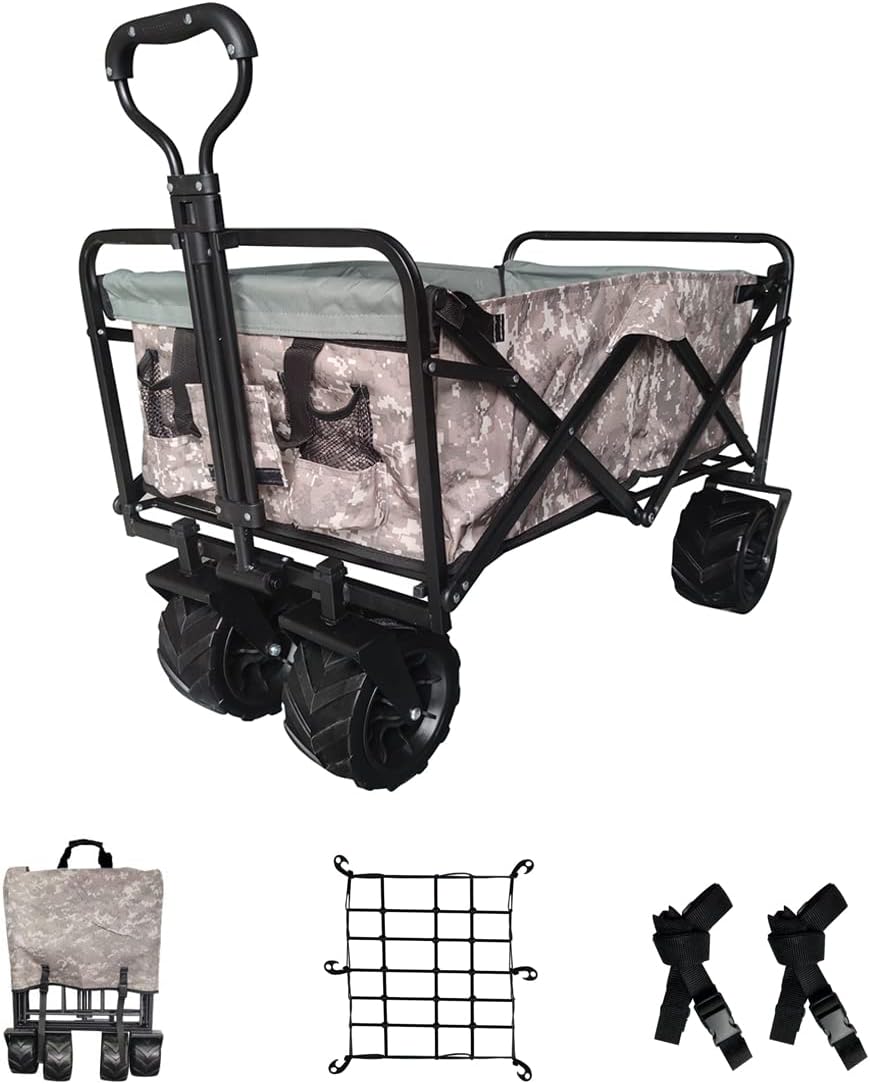 Blue Heavy Duty Folding Utility Beach Wagon Cart with Adjustable Handle B7755