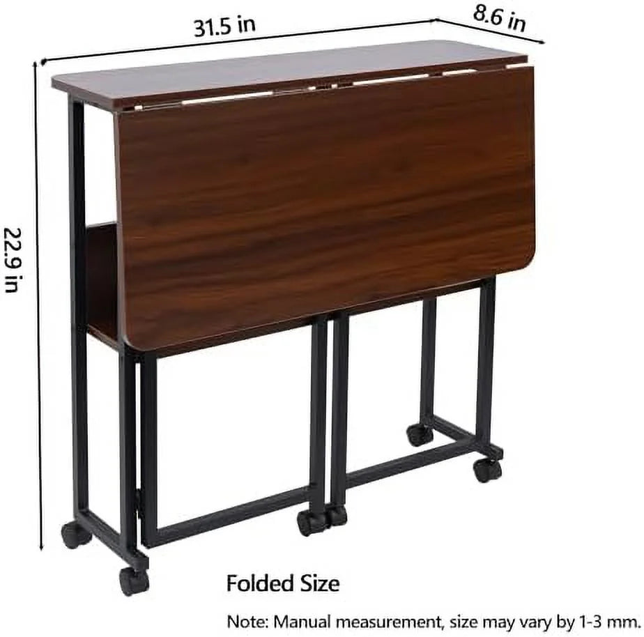 Mobile Foldable Desk with 6 Wheels and Shelves P2634