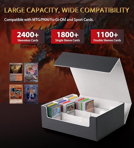 Trading Card Storage Box 2400+ Card Deck Case Black and Gray N694