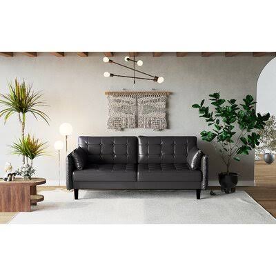 Black Faux Leather Wood Leg Sofa M2886