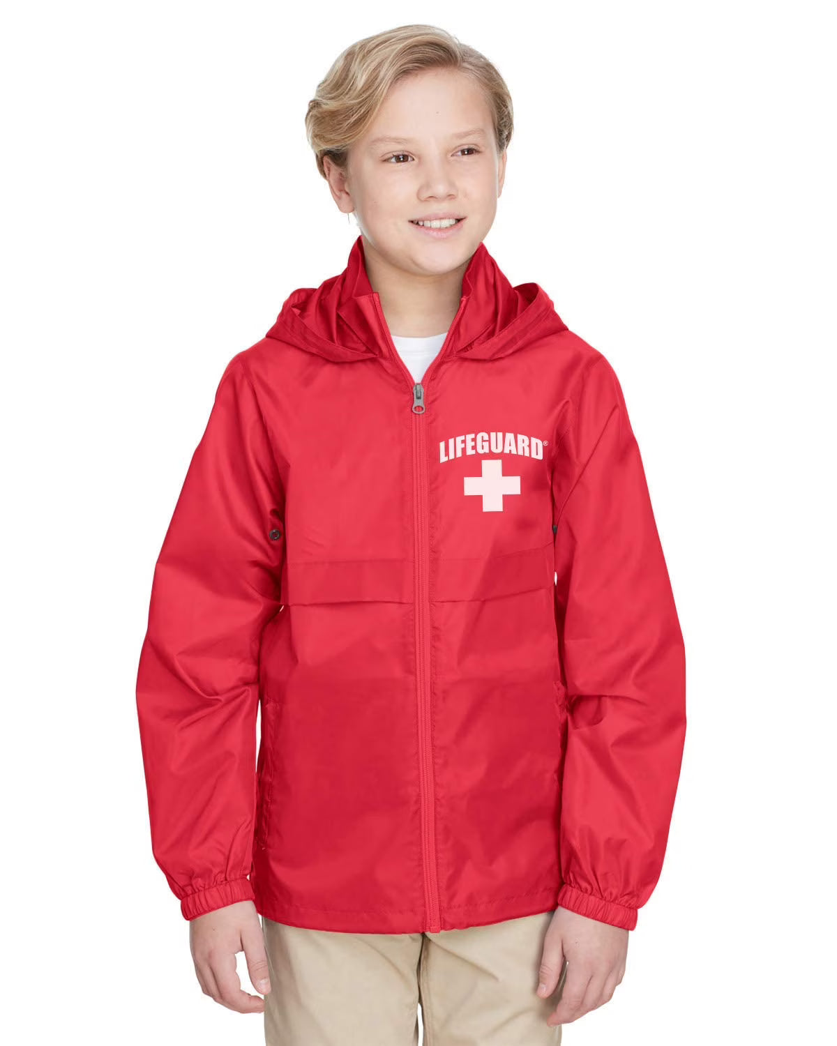 Red Water Resistant Rain Jacket with Hood Y12752