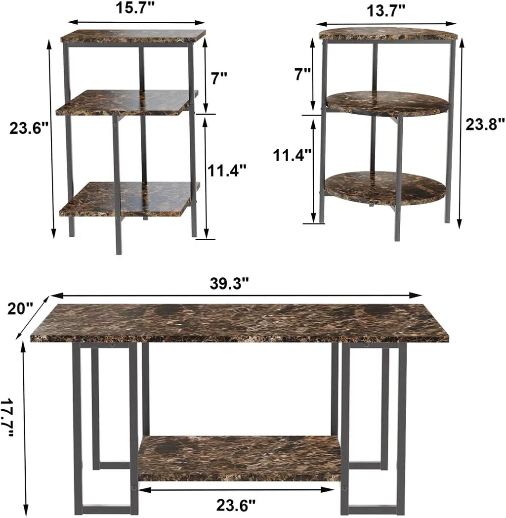 Faux Marble Coffee Table Set of 3 with Metal Legs J323