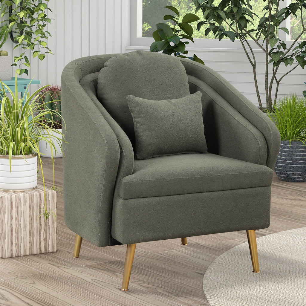 Seaweed Green Upholstered Accent Chair with Lumbar Pillow and Metal Legs K206354