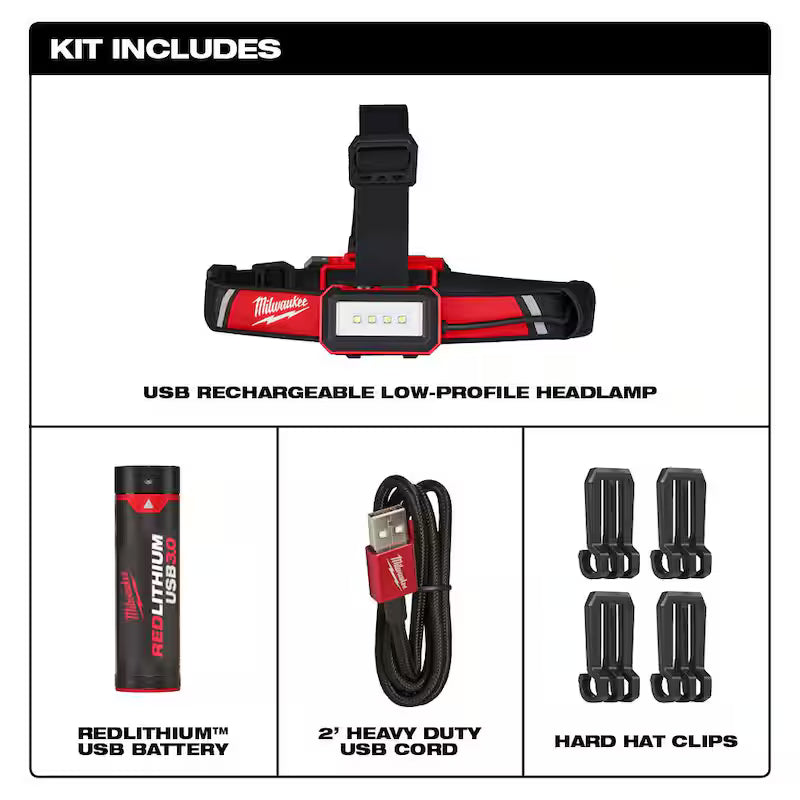 600 Lumens LED USB Low-Profile Hard Hat Headlamp 2-Pack I9753