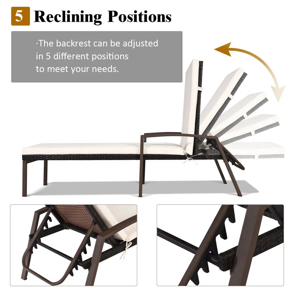 2PCS Brown Rattan Patio Lounge Chair Chaise Recliner E661156