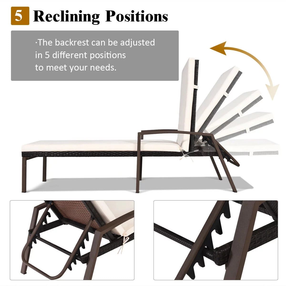 2PCS Brown Rattan Patio Lounge Chair Chaise Recliner E661156