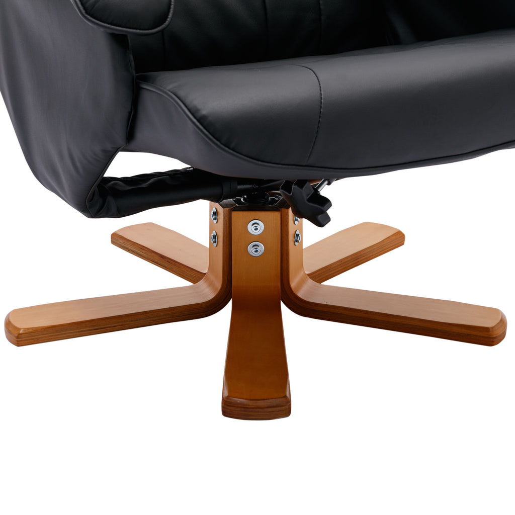 Beige Faux Leather Swivel Recliner Chair with Ottoman and Wood Base O56500