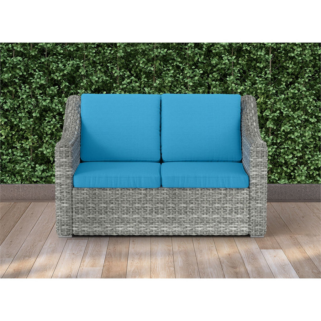 Teal Cast Iron Outdoor Wicker Loveseat Y741