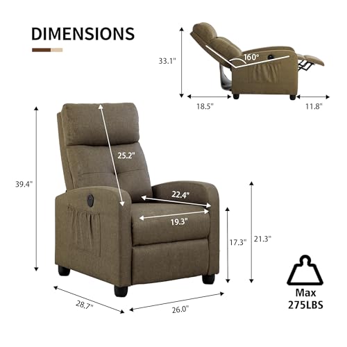 Small Fabric Recliner Chair with Lumbar Support A337873