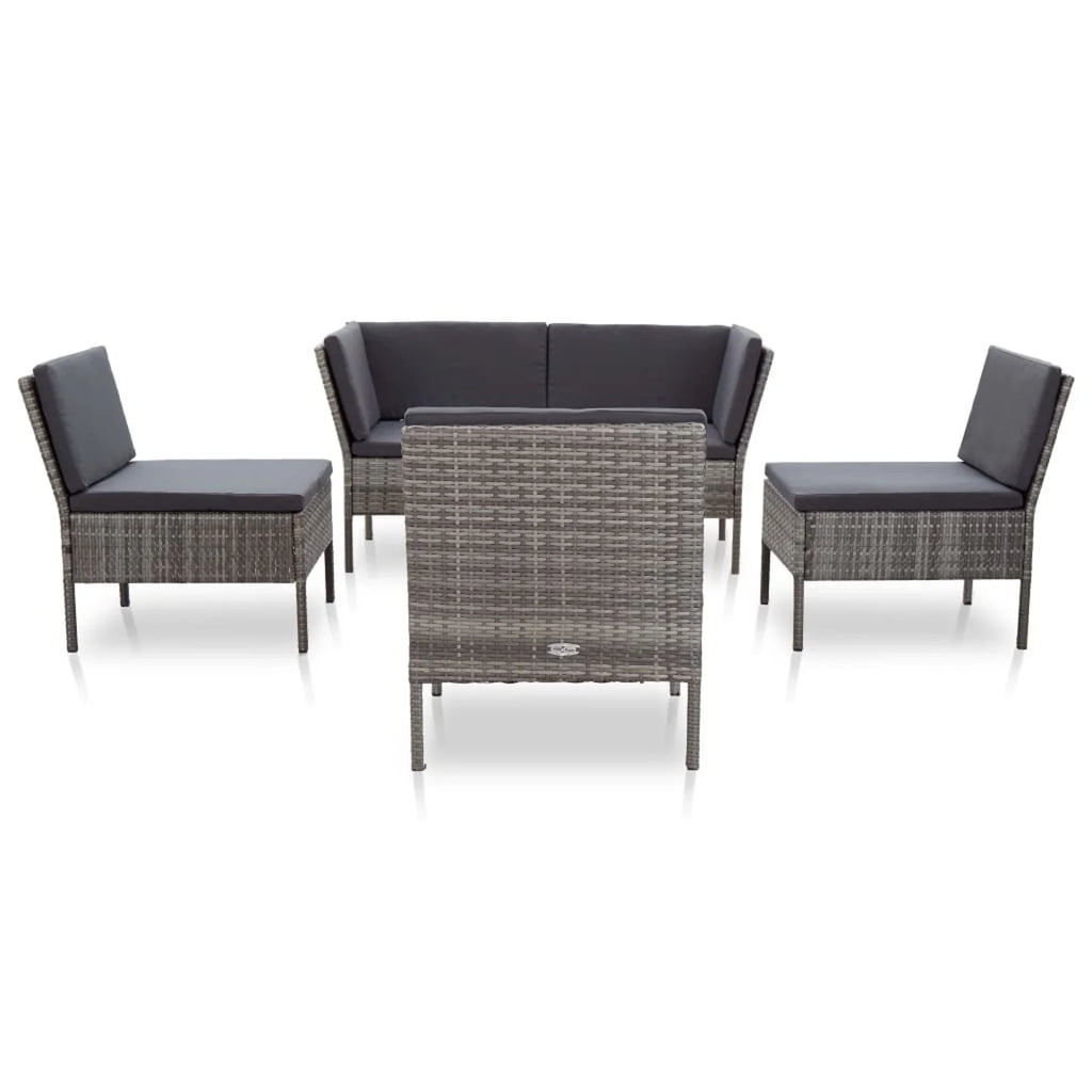 6 Piece Gray Poly Rattan Outdoor Sectional Set with Side Table O500