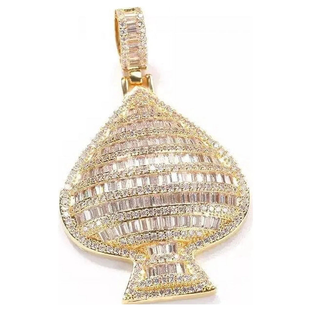 Gold Simulated Diamond Ace of Spades Poker Charm Pendant Necklace R935