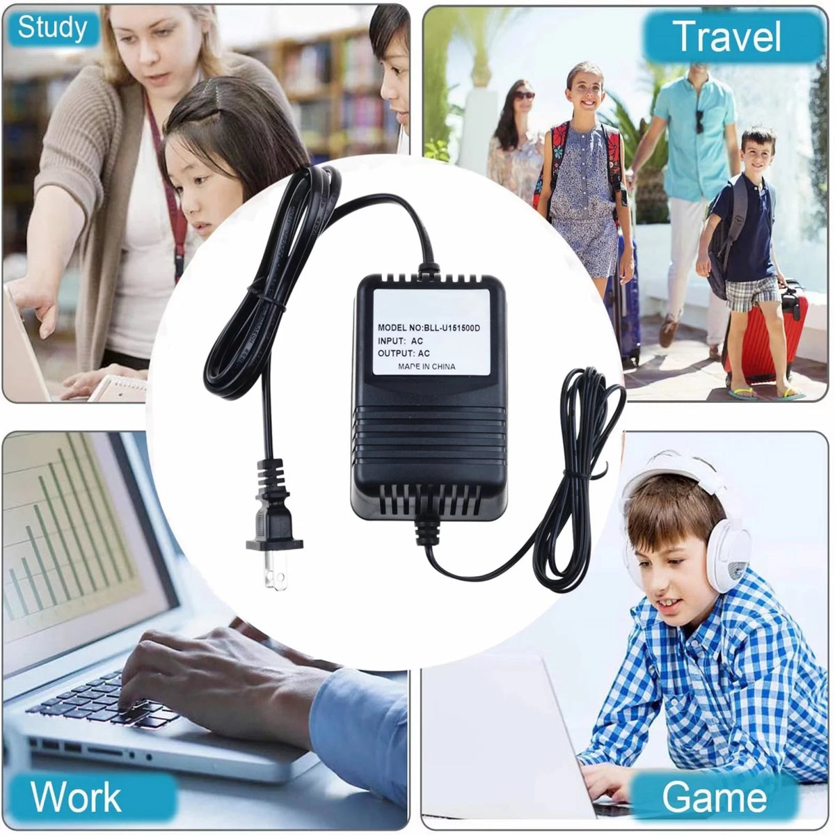 12V AC/AC Adapter Power Supply Charger with Barrel Round Plug Tip H96303