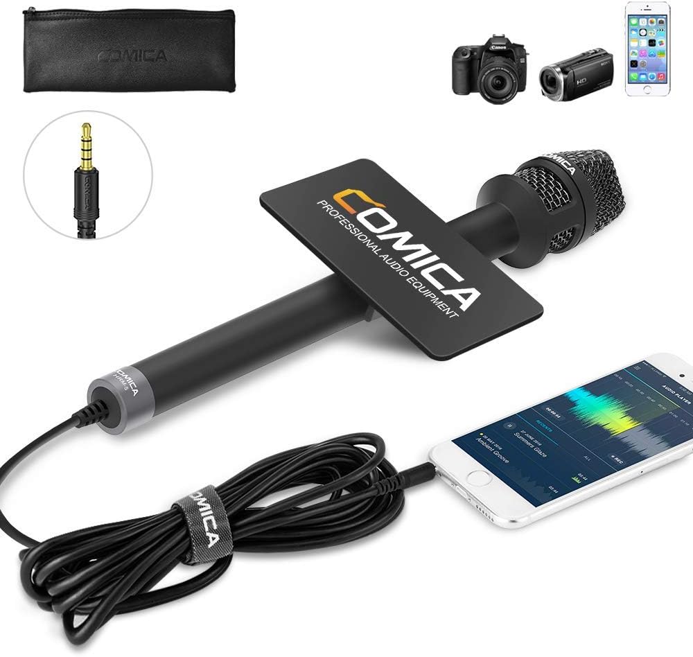 Handheld Interview Microphone, 3.5mm TRRS Cardioid Condenser Vocal Mic F174
