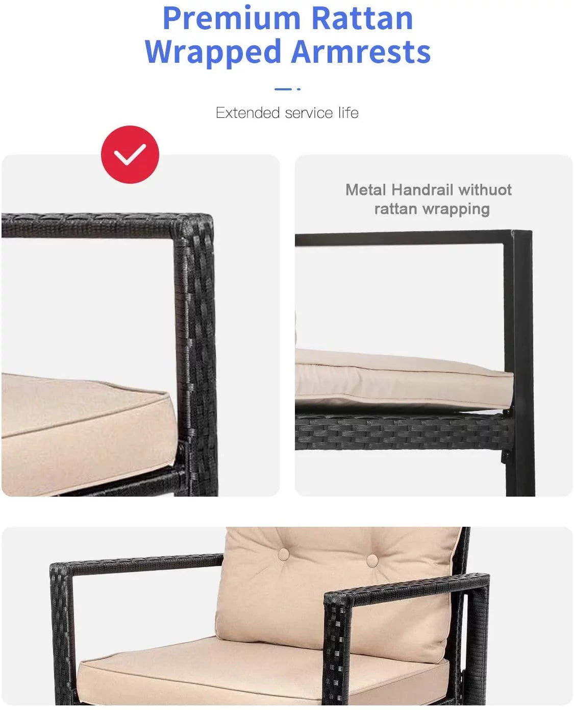 3 Piece Wicker Patio Furniture Set with Coffee Table L266
