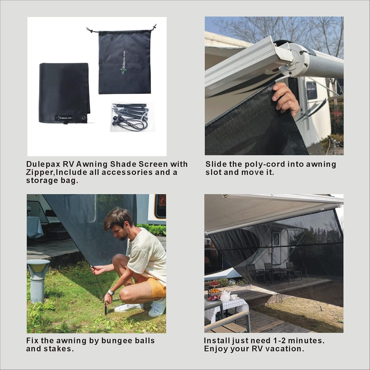 RV Awning Shade Screen with Zipper 8'X16'3'' R829