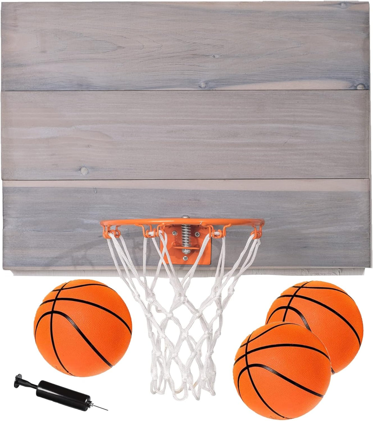 Indoor Basketball Wood Backboard with 9" Hoop, Net, 3 Mini Basketballs, Hand Pump, 5 Bonus Balls Z66316