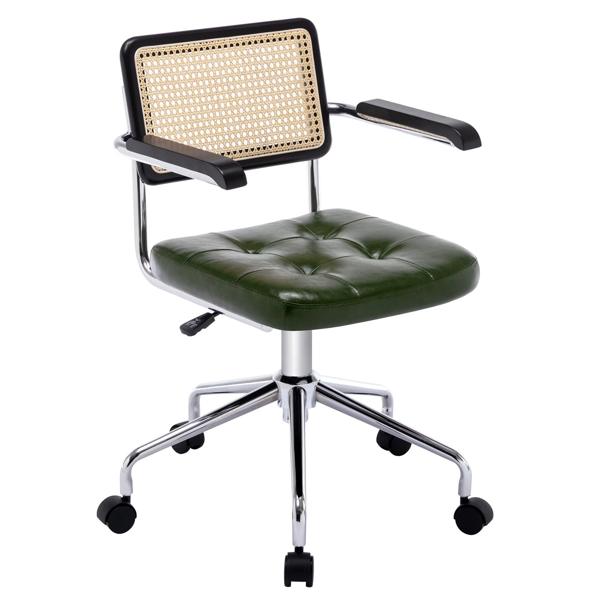 Green Faux Leather Swivel Office Chair with Rattan Back H57782