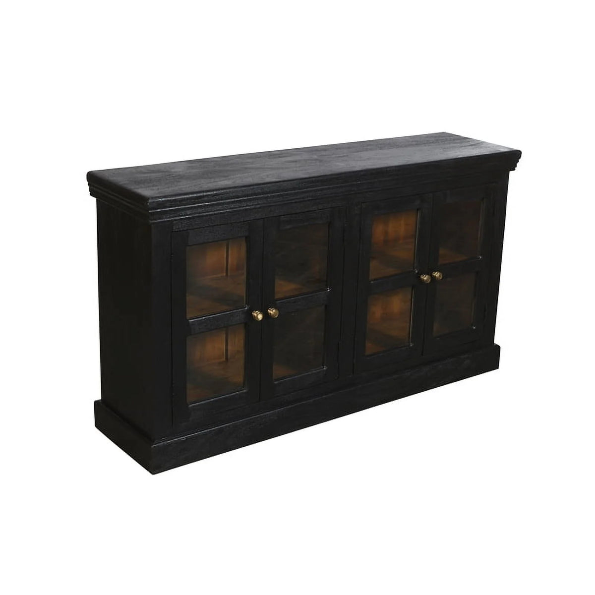 Charcoal Gray 4-Door Mango Solid Wood & Glass Sideboard E454217