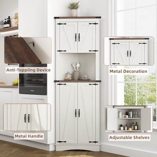 Tall Farmhouse Corner Cabinet with 4 Doors and Adjustable Shelves E93993