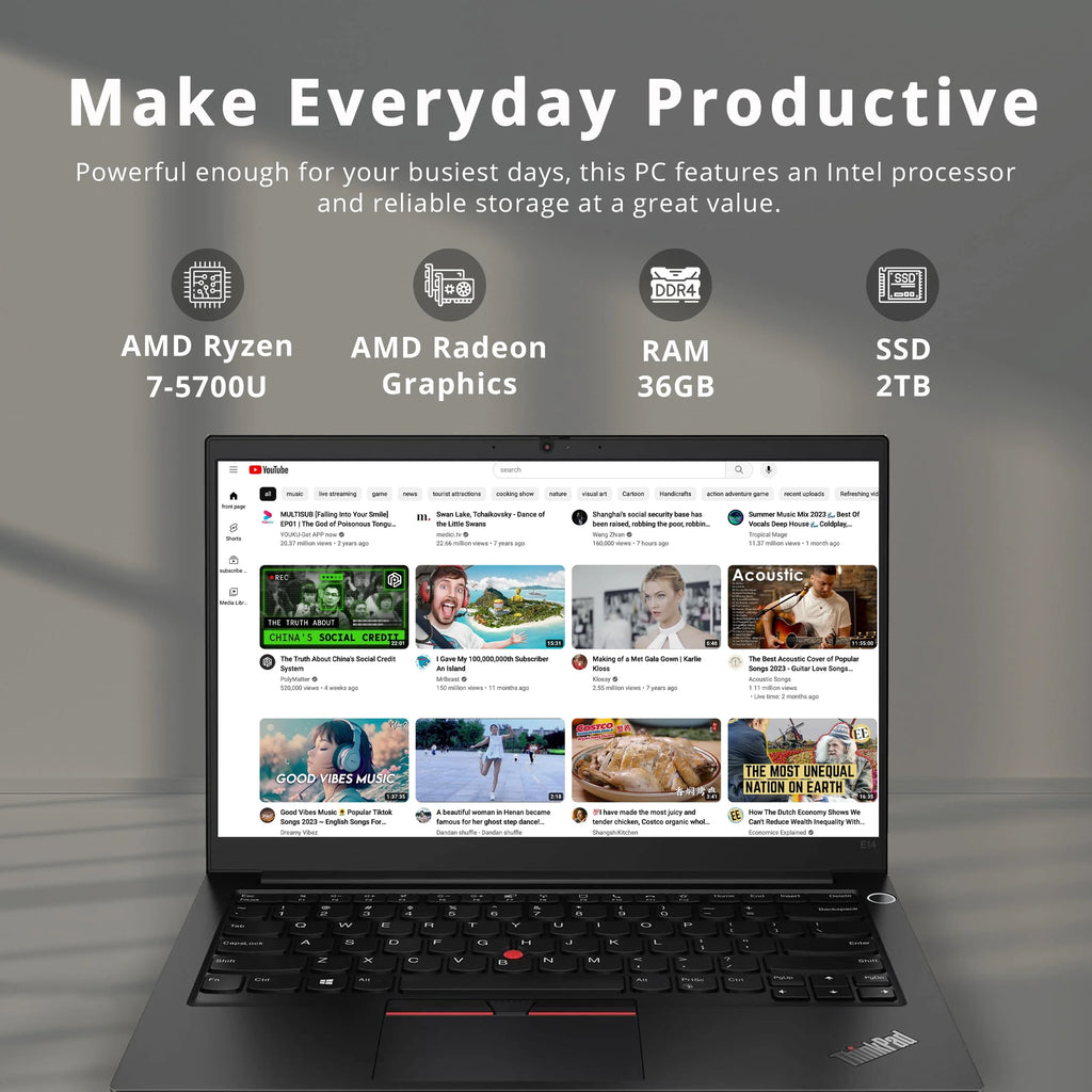 14" FHD Laptop, AMD Ryzen 7 5700U, 36GB RAM, 2TB SSD, Black G394