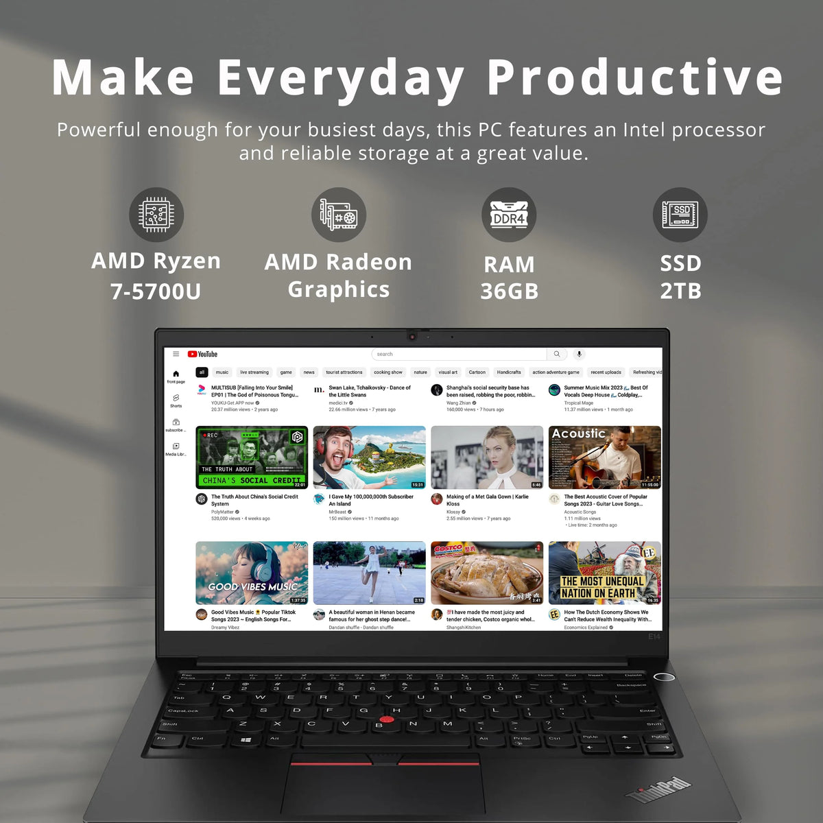 14" FHD Laptop, AMD Ryzen 7 5700U, 36GB RAM, 2TB SSD, Black G394